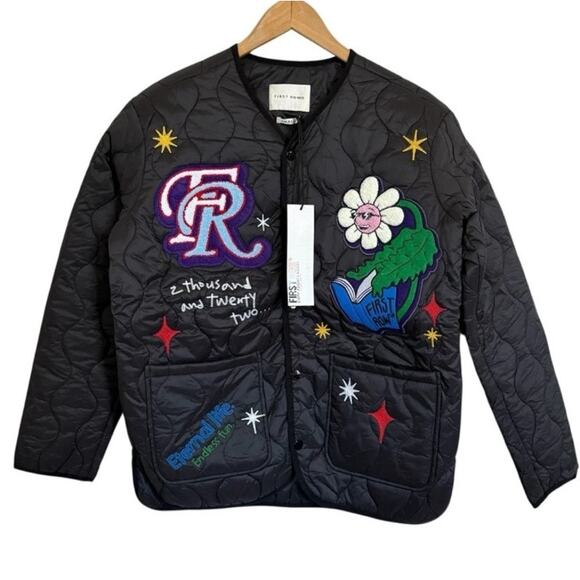 First Row Denim Sunshine Black Quilted Jacket Small Streetwear Bomber NWT - Picture 2 of 12